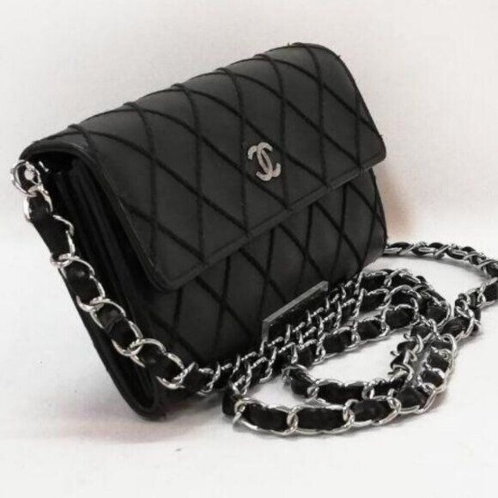 Authentic CHANEL CC Wild Stitch Lambskin Wallet on Chain Shoulder Crossbody - Picture 3 of 15
